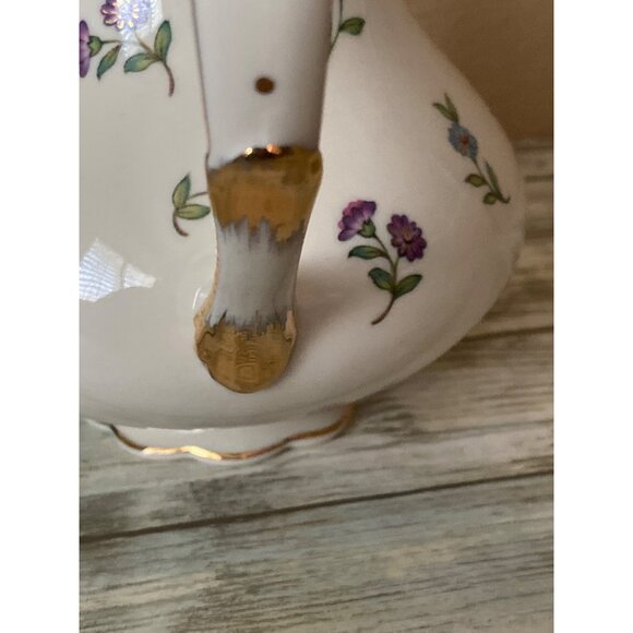 Burton + Burton Morning Meadows Teapot Butterflies Bees Flower Gold Trim - 4 Cup - Picture 10 of 16